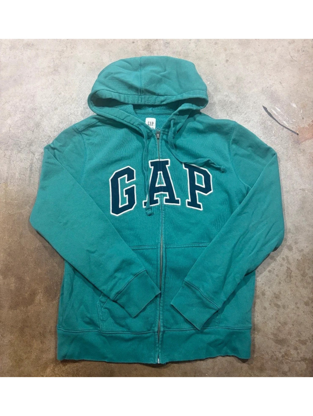 Y2K GAP faded greenish turquoise zip up hoodie size M with embroidery